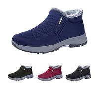 UK 6.5 Womens Warm Fur Lined Winter Snow Boots Anti-Slip Waterproof Ankle Boots Synthetic Leather Slip on Fashion Lightweight Short Ankle Booties Comfortable Warm Shoes Stylish Blue Footwear Gift