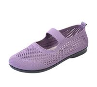 UK 6.5 Women's Wide Fit Walking Sneakers Mary Jane Knit Wide Toe Box Walking Shoes Lightweight Flats Slip on Ladies Comfortable Soft Work Nursing Shoe Loafers Footwear Gift 002_Purple