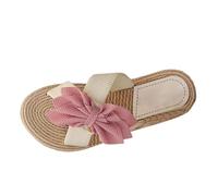 UK 6 Bow Beach Slippers Womens Ladies Thong Sandals Flip Flops Summer Beach Slides Clip Toe Non Slip Slippers Pool &beach Sandal Pink Footwear New