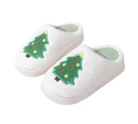 UK 6 Christmas Slippers for Women Men 2025 Soft Plush Comfy Warm Fuzzy Christmas Tree Slipper Platform Santa Claus Indoor Outdoor Slip on House Slippers Gifts for Ladies White Stylish Footwear