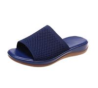 UK 6 Clearance Women's Knit Sliders Sandal Ladies Comfortable Wide Fit Knitted Flat Sandals Open Toe Summer Slip on Slides Shoes Sandals Deals Blue
