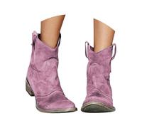 UK 6 Cowboy Boots for Women Booties Ankle Cowgirl Western Boots Short Chunky Classic Brown Ankle Round Toe Slip on Slouchy Fashion Retro Mid Calf Booties Fall Winter Purple Footwear