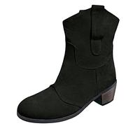 UK 6 Cowboy Boots for Women Booties Ankle Cowgirl Western Boots Short Chunky Classic Brown Ankle Round Toe Slip on Slouchy Fashion Retro Mid Calf Booties Fall Winter Black Footwear