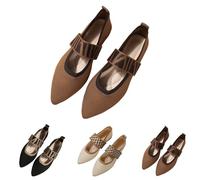 UK 6 Knit Ballet Flat for Women,Pointed Toe Mary Jane Flats Comfortable Knitted Mesh Flats with Strap for Casual Dressy Work Office Shoes New Brown