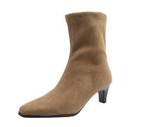UK 6 Ladies Ankle Boots Womens Mid Kitten Cone Heel Pointed Toe Faux Suede Short Booties Side Zipper Mid Calf Dressy Fall Boots Shoes Dress Shoe Footwear Khaki