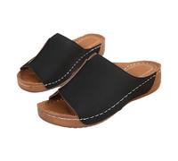 UK 6 Open Toe Low Wedge Mules for Women Clearance Orthopedic Slides Ladies Summer Slip on Leopard Print Comfy Memory Foam Insole Sliders Sandals Beach Slippers Footwear Gifts Black