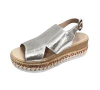 UK 6 Orthopedic Wedge Platform Sandals for Women Espadrilles Platform Buckle Sling Back Sandales Flat Open Toe Low Wedge Sandals Summer Dressy Slip on Walking Boho Sandal Silver Footwear Sandles