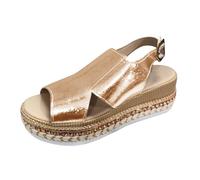 UK 6 Orthopedic Wedge Platform Sandals for Women Espadrilles Platform Buckle Sling Back Sandales Flat Open Toe Low Wedge Sandals Summer Dressy Slip on Walking Boho Sandal Gold Footwear Sandles