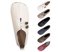 UK 6 Retro Loafers for WOMEN Fashion Round toe Boat Shoes Button Faux Leather Vamp Medieval Renaissance Comfortable Pirate Flat Shoes for Halloween Cosplay Footwear Gift 002_White