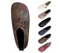 UK 6 Retro Loafers for WOMEN Fashion Round toe Boat Shoes Button Faux Leather Vamp Medieval Renaissance Comfortable Pirate Flat Shoes for Halloween Cosplay Footwear Gift 002_Brown