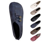 UK 6 Retro Loafers for WOMEN Fashion Round toe Boat Shoes Button Faux Leather Vamp Medieval Renaissance Comfortable Pirate Flat Shoes for Halloween Cosplay Footwear Gift 002_Blue