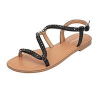UK 6 Sandals for Women Diamond Glitter Toe Ring Strappy Flat Sandals Slingback Ankle Cuff Strappy Sandal Open Toe Roman Boho Chic Summer Shoes Footwears 002_Black