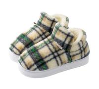UK 6 Slippers for Women Men Closed Toe Mules Plaid Slippers Fluffy Winter Comfy Bedroom House Shoes Memory Foam Clogs Slip-On Open Back Fuzzy Plush Faux Fur Cozy Indoor/Outdoor Gifts Ladies #B1_Green