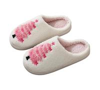 UK 6 Unisex Xmas House Slippers Elk Shoes Santa Reindeer Cute Strawberry Cartoon Christmas Tree Pink Bow Memory Foam Soft Plush Indoor/Outdoor Fuzzy House Slippers for Women Men Pink Tree
