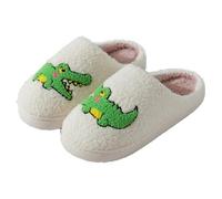 UK 6 Unisex Xmas House Slippers Elk Shoes Santa Reindeer Cute Strawberry Cartoon Christmas Tree Pink Bow Memory Foam Soft Plush Indoor/Outdoor Fuzzy House Slippers for Women Men Crocodile Footwear