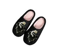 UK 6 Unisex Xmas House Slippers Elk Shoes Santa Reindeer Cute Strawberry Cartoon Christmas Tree Pink Bow Memory Foam Soft Plush Indoor/Outdoor Fuzzy House Slippers for Women Men Black Footwear