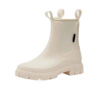UK 6 Wellies Boots for WomensShort Slip On Welly Waterproof Rain Boots Ankle Ladies Wellies Non-Slip Soles Outdoor Mucker Boot Men Lightweight Gardening Shoes Beige