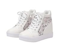 UK 6 White Wedge Sneakers for Bride Women Hidden Heel Ankle High Top Platform Walking Shoes Lace Tennis Sneakers Fashion Bride Wedding Shoes Full White