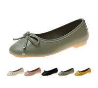 UK 6 Women Bow Ballerina Shoes Leather Ballet Flats Shoe Bowknot Slip on Patent Smart Office Formal Casual Dress Pumps Shoes Round Toe Ladies Dolly Ballet 003_Green