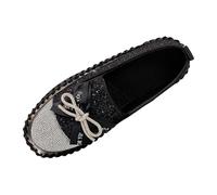 UK 6 Women Glitter Platform Loafers Fashion Rhinestone Slip on Sneakers Casual Comfort Walking Shoes Cute Bowknot Glitter Sparkly Bling Loafer Sequin Dress Shoes Stylish Black Footwear Gift