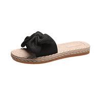 UK 6 Women's Bow Knot Slippers Open Toe Flat Slip on Sandals Slide Mules Summer Casual Beach Pool Flat Sliders Backless Flats Footwear Gifts Y0_Black