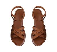 UK 6 Women's Brown Crisscross Strappy Flat Sandals Faux Leather Open Toe Casual Sandals with Elastic Ankle Strap YL25DFG0207 Brown Footwear