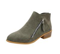 UK 6 Womens Chelsea Boots Ladies Low Heels Flat Ankle Boots Double Zipper Stylish Classic Short Shoe Booties Footwear Green