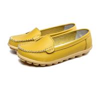 UK 6 Womens Comfy Loafers Soft Leather Antiskid Slip on Flat Boat Driving Moccasins Casual Comfort Comfortable Office Fashion Work Walking Nursing Shoes Yellow Footwear