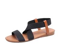 UK 6 Women's Elastic Strappy Gladiator Sandals Open Toe Stretch Flat Sandal Summer Beach Shoes Cute Strappy Sandals Wide Width Ladies Sandles A1_Black