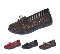 UK 6 Womens Hollow Out Walk Shoes Pumps Bow Breathable Soft-Soled Flats Shoes Loafers Classic Penny Slip-On Driving Nurse Work Walking Trainers Coffee Footwear New