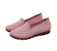 UK 6 Women's Knitted Flat Shoes Extra Wide Eee Fit Lightweight Comfortable Loafers Women Footwear Slip on Casual Breathable Mesh Walking Shoes Low-Top Round Toe Trainers A0_Pink Clearance
