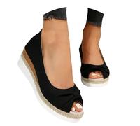 UK 6 Women's Peep Toe Low Wedge Casual Shoes Pumps Lightweight Comfortable Mid Heel Espadrilles Wedges Platform Sandals Summer Walking Sandals with Bow Sandles 001_Clearance Black