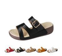 UK 6 Womens Sandals Platform Buckle Strap Comfortable Slide for Summer Casual Fashion Wedge Slip on Beach Sandal Shoes Comfortable Lightweight Slippers Black Footwear New