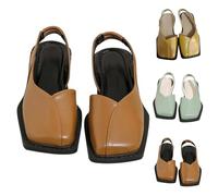 UK 6 Women's Slingback Flats for Women Square Closed Toe Sandals with Sling Strap Flat Low Heel Pump Shoes Slip on Sling backs Walking Slide Shoes Brown