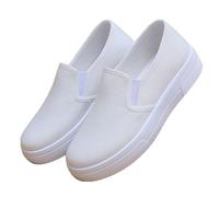 UK 6 Womens Slip on White/Black Sneakers Plimsolls Low-Top Classic Canvas Shoes Ladies Trainers White Footwear
