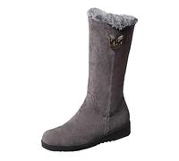 UK 6 Womens Snow Boots Fur Lined Low Wedge Tall Winter Shoes Warm Side Zipper Mid Calf Booties Anti-Slip Cold Weather Shoes Fuzzy Booties Walking Rain Snow Winter Boots #02_Grey