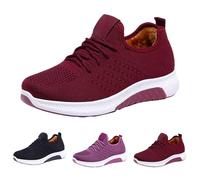 UK 6 Womens Snow Boots Sneakers Warm Fur Lined Trainers Winter Shoes Ankle Booties Mesh Lightweight Lace up Boots Non Slip Boot Outdoor Snow Booties Gifts for Mom Ladies Red Stylish Footwear