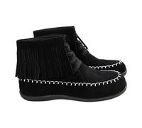 UK 6 Women's Suede Fringe Ankle Boots with Lace Up, Round Toe Flat Short Ankle Booties Retro Tassel Bootie for Women #1_Black Clearance