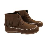 UK 6 Women's Suede Fringe Ankle Boots with Lace Up, Round Toe Flat Short Ankle Booties Retro Tassel Bootie for Women #1_Brown Clearance