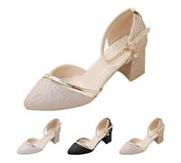 UK 6 Women's Summer Sparkly Sandals Mid Low Block Heel Hollow Breathable Shoes Ladies Lightweight Closed Toe Pointed Head Square Root Thick Shoes Adjustable Buckle Fashion Sandals
