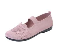 UK 6 Women's Wide Fit Walking Sneakers Mary Jane Knit Wide Toe Box Walking Shoes Lightweight Flats Slip on Ladies Comfortable Soft Work Nursing Shoe Loafers Footwear Gift 003_Pink