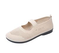 UK 6 Women's Wide Fit Walking Sneakers Mary Jane Knit Wide Toe Box Walking Shoes Lightweight Flats Slip on Ladies Comfortable Soft Work Nursing Shoe Loafers Footwear Gift 002_Beige