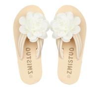 UK 7 3D Flower Flip Flops for Women,Applique Decor Lightweight Outdoor Beach Shoes Summer Flat Casual Slippers Thongs Sandals Ladies Toepost Footwear 003_White