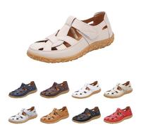 UK 7.5 Clearance Women's Closed Toe Sandals Leather Gladiator Wide Fit Fisherman Sandals Summer Hollow Out Shoes 02_Beige
