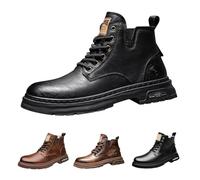 UK 7.5 Mens Tan Lace up Boot Leather Ankle Boots Combat Style Zip Fashion Formal Dress Slip-Resistance Chukka Boots Smart Business Work Office Shoes Footwear Black