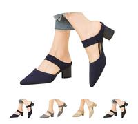UK 7.5 Mules Heels for Women Knit Closed Pointed Toe Chunky Heel Mules Fashion Mesh Breathable Low Block Heel Pump Sandals Slip On Dress Party Shoes Z1_Blue