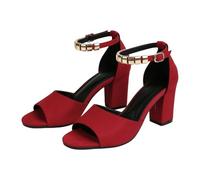 UK 7.5 New Women's Sandals with Block Heel Elegant Ankle Strap Dress Pumps Chunky Open Toe High Heels Cross Strappy Fashion Wedding Party Sandals Footwear Gift 002_Red
