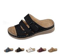 UK 7.5 Orthopedic Wedge Sandals for Plantar Fasciitis Women Low Heel Open Toe Adjustable Slip on Breathable Lightweight Summer Slippers Comfy Mules Holiday Beach Sandals Black Footwear New