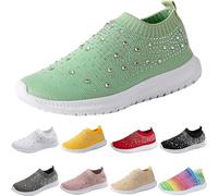 UK 7.5 Rhinestone Sneakers Wedges Trainers for Women Wide Fit Fashion Glitter Sparkly Mesh Breathable Slip On Walking Shoes Gold Trim Platform Trainers Gym Running Shoe Gift Footwear ZY002L_Green