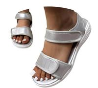 UK 7.5 Sandal for Swollen Feet Women Wide Fit Summer Slippers with Adjustable Band Breathable Mesh Sandals Ladies Hook & Loop Open Toe Shoes Comfortable Lightweight Sandles 001_Clearance Silver